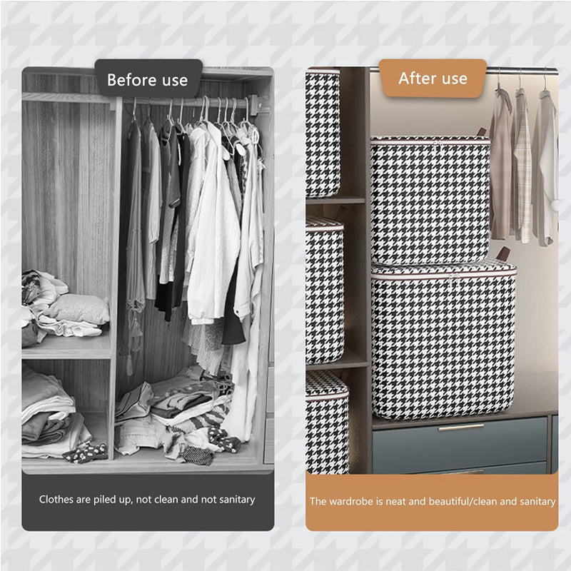 3pcs Set,100L,Stylish Foldable Zippered Storage Bags, Travel Organizer,Large Capacity, Portable, Moisture-Proof Non-Woven Fabric Solution, Houndstooth Print