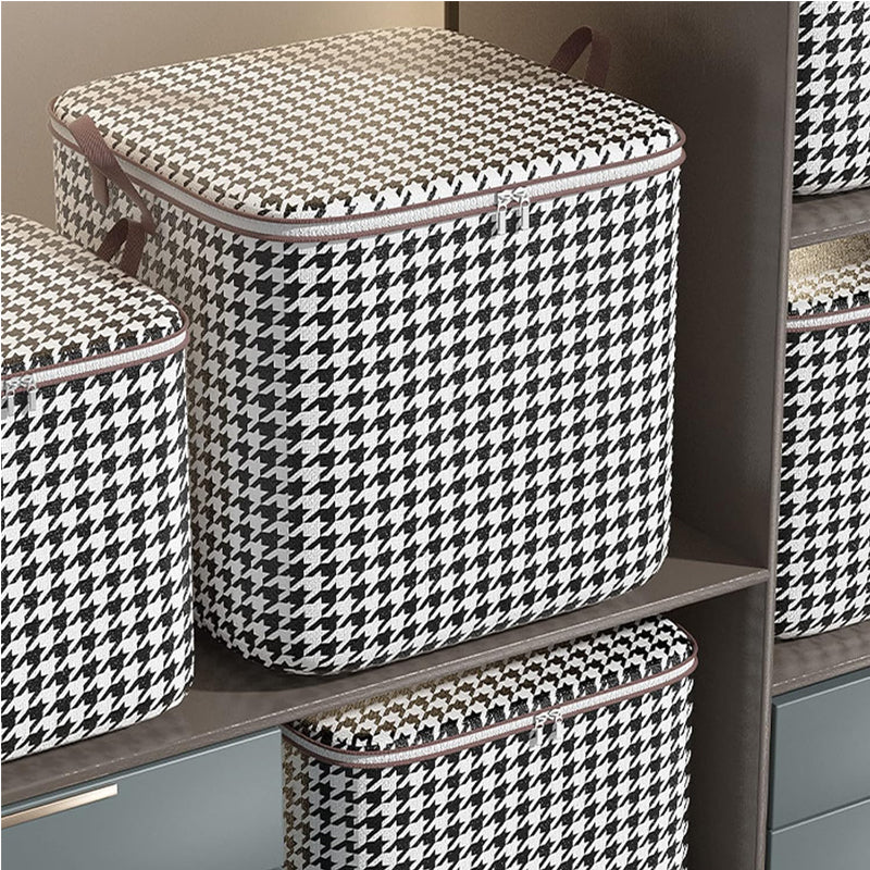 3pcs Set,100L,Stylish Foldable Zippered Storage Bags, Travel Organizer,Large Capacity, Portable, Moisture-Proof Non-Woven Fabric Solution, Houndstooth Print