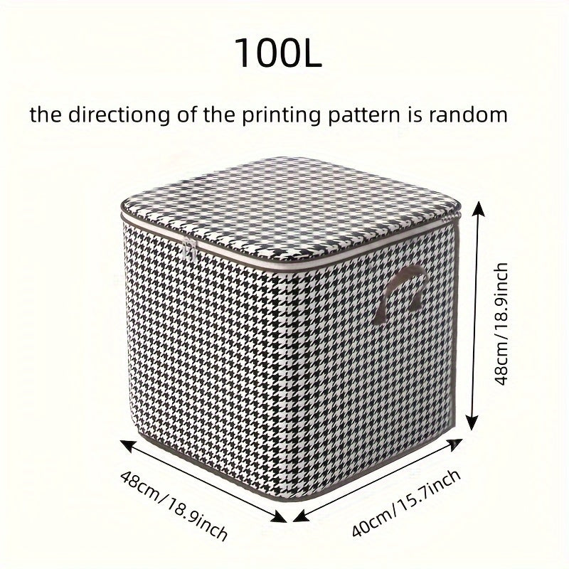 3pcs Set,100L,Stylish Foldable Zippered Storage Bags, Travel Organizer,Large Capacity, Portable, Moisture-Proof Non-Woven Fabric Solution, Houndstooth Print