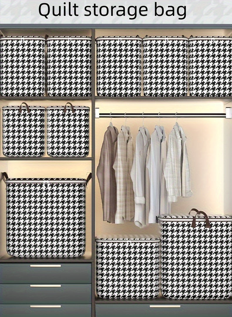 3pcs Set,100L,Stylish Foldable Zippered Storage Bags, Travel Organizer,Large Capacity, Portable, Moisture-Proof Non-Woven Fabric Solution, Houndstooth Print