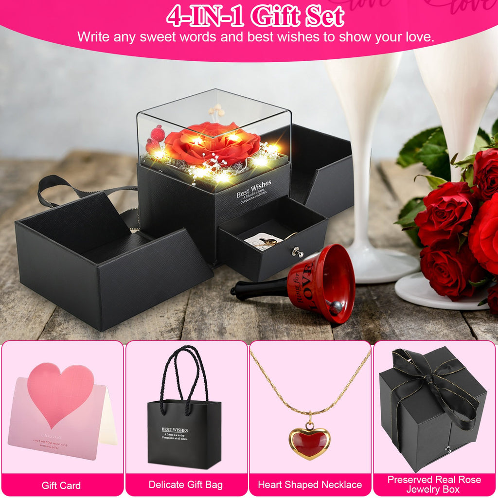 1Pc Preserved Red Real Rose With Heart Necklace Eternal Flowers Rose With Golden Necklace Gifts For Women Mom Wife Girlfriend Grandma On Valentine Mother Day Christmas Anniversary