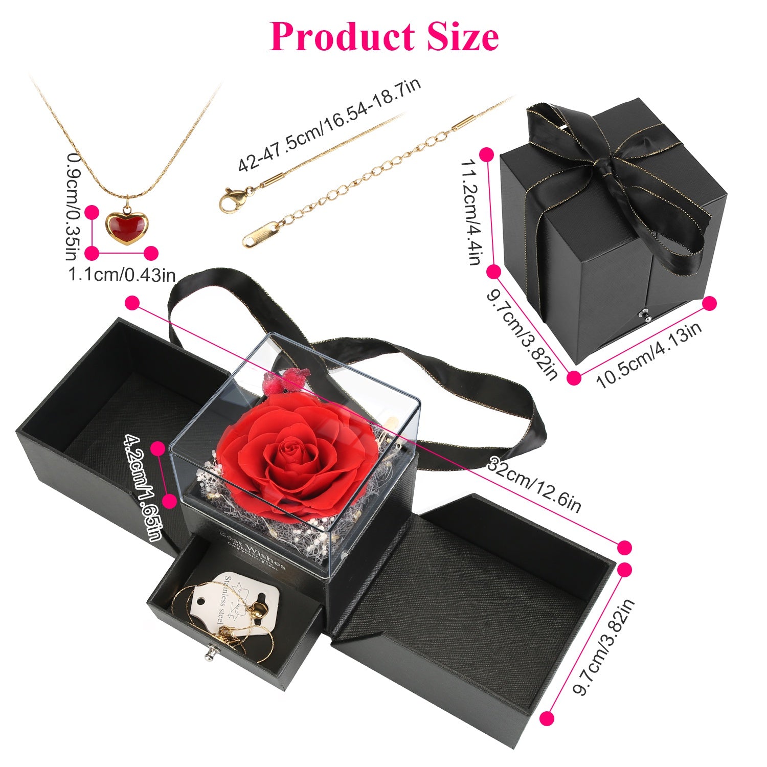 1Pc Preserved Red Real Rose With Heart Necklace Eternal Flowers Rose With Golden Necklace Gifts For Women Mom Wife Girlfriend Grandma On Valentine Mother Day Christmas Anniversary
